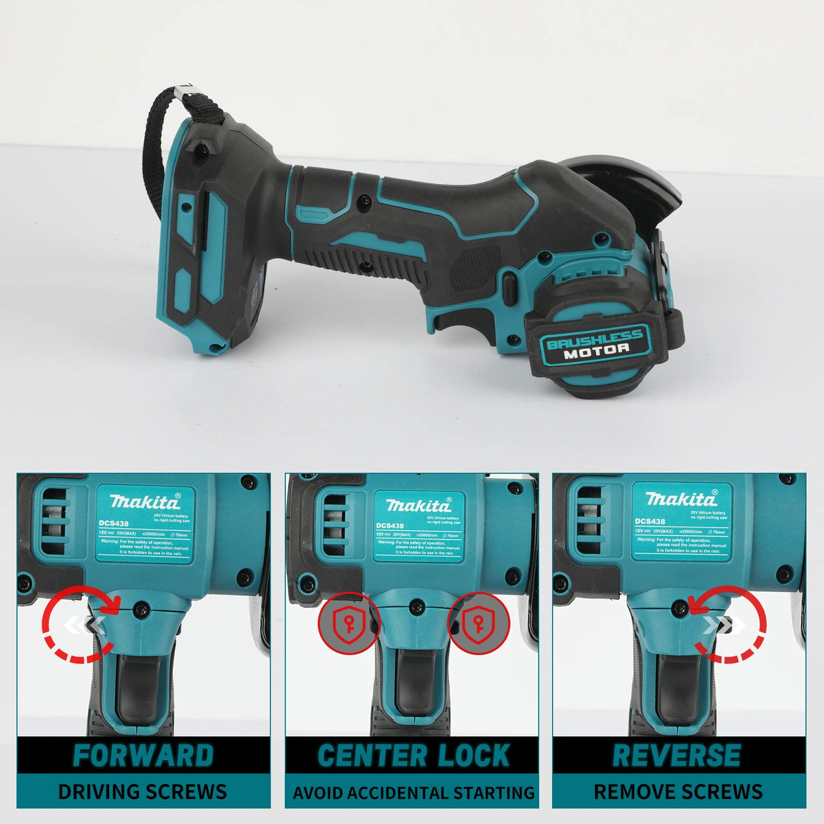 Makita DCS438 Brushless Cordless Grinder 18V 76mm 3‑Speed 20000RPM External Rotor Motor for Vehicle Repair Metal Processing