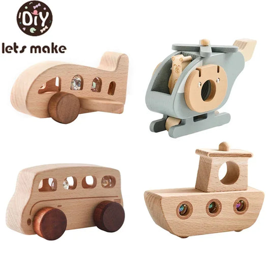 Wooden Toys Plane Helicopter Bus Boat Montessori Education Toys for 1 Year Old Wooden Transportation Blocks Cartoon Cat Toys