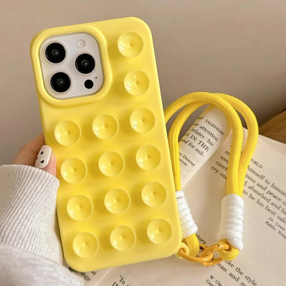 Suction Cup Soft Silicone Phone Case For iPhone 16 Pro Max 17 13 14 11 12 15 Pro Max Plus Anti-Slip Shockproof Candy Color Cover