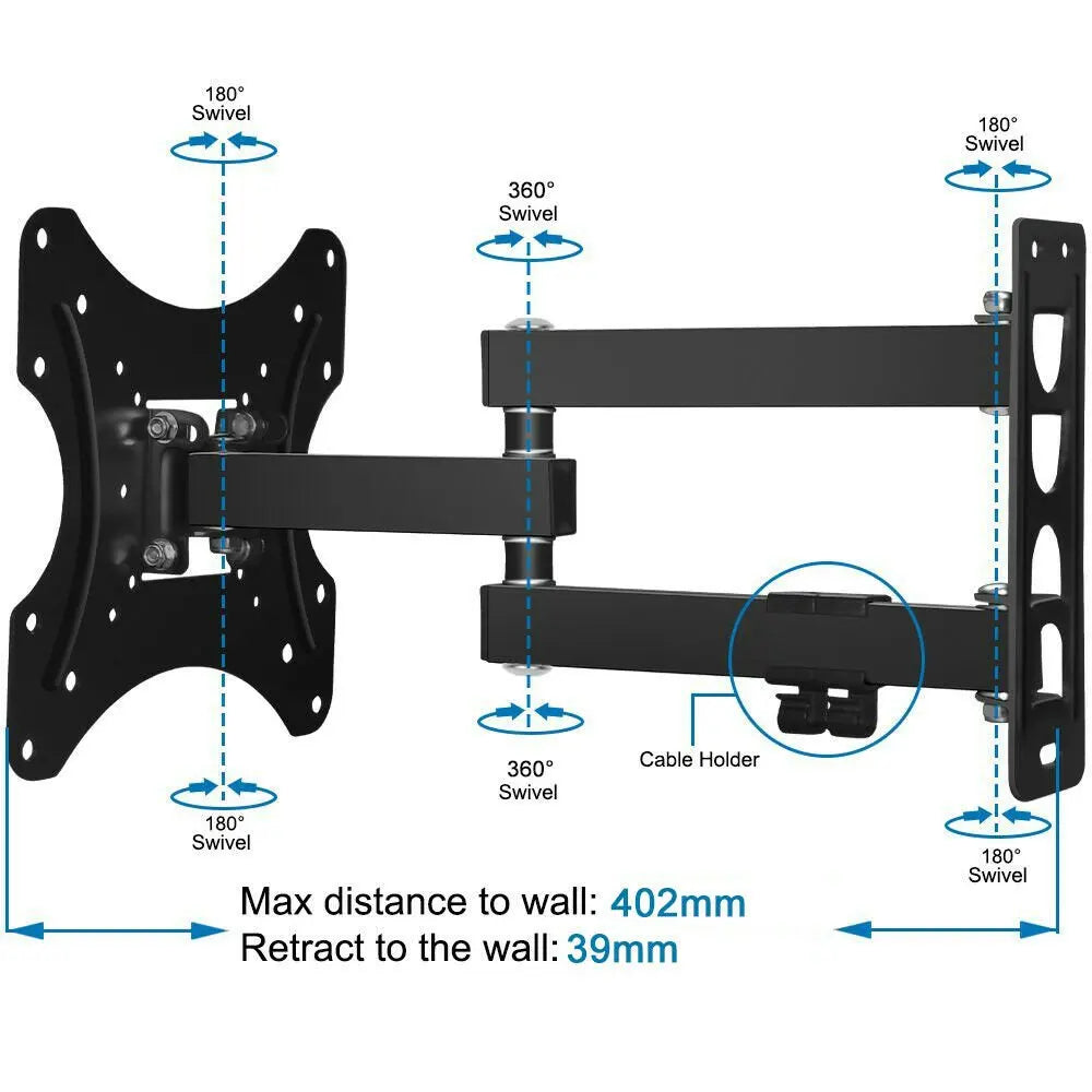 Full Motion TV Wall Mount Bracket Swivel Tilt 17 32 37 42 50 52 55 Inch LED LCD