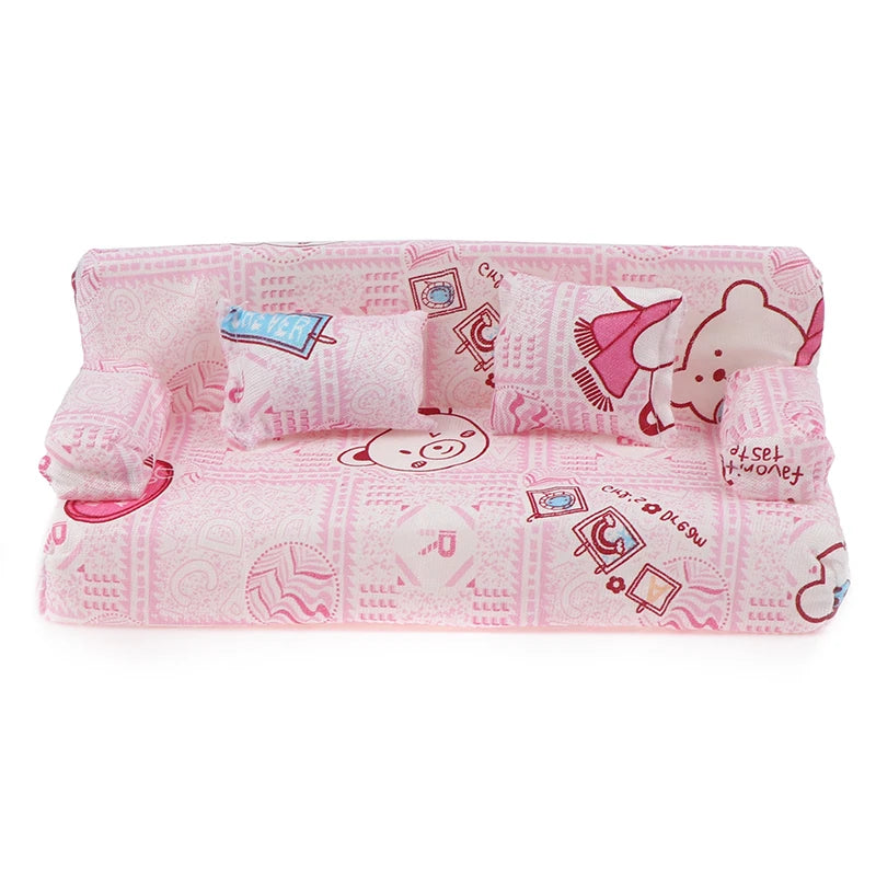 Mini Dollhouse Furniture Sofa with Pillow Set Simulation 1:12 Miniature Living Room Kids Pretend Play DIY Doll House Decor