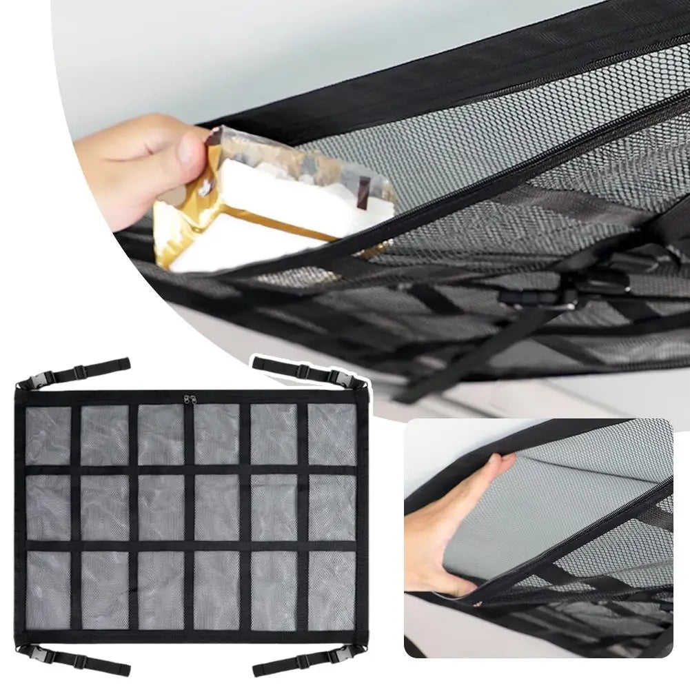Car Roof Storage Organizer Strong Net Bag Load-Bearing Mesh Large Capacity Car Camping Accessories Storage Bag Roof Tent
