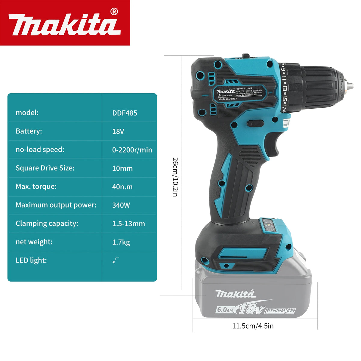 Makita DTW485 18V Cordless Impact Wrench 280Nm Disassembly Torque 3 Speed Modes LED Light Forward Reverse Power tools