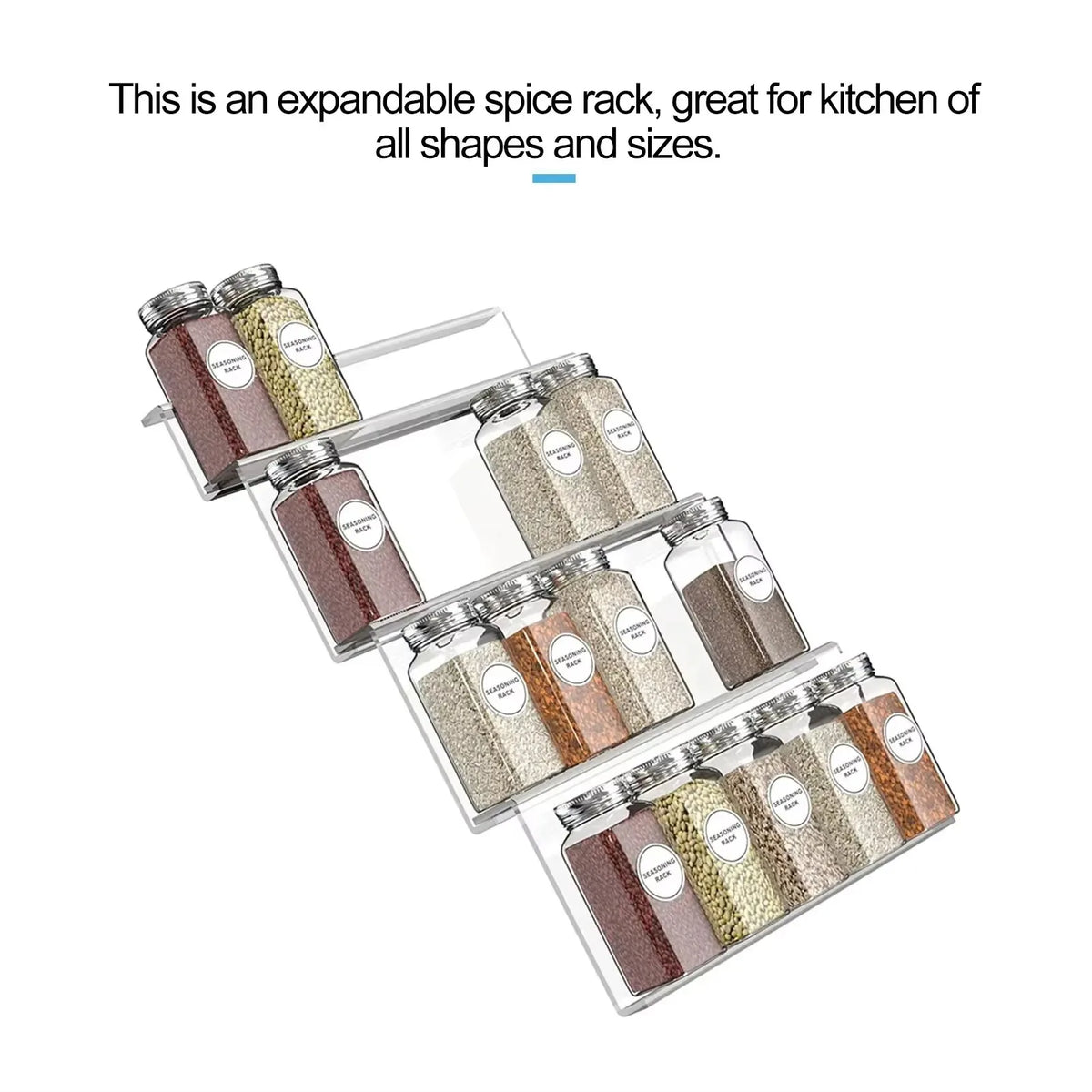 4 Layer Spice Drawer Organizer Adjustable Acrylic Spice Jars Rack Tray Expandable Seasoning Organizer Cabinet Kitchen Shelves