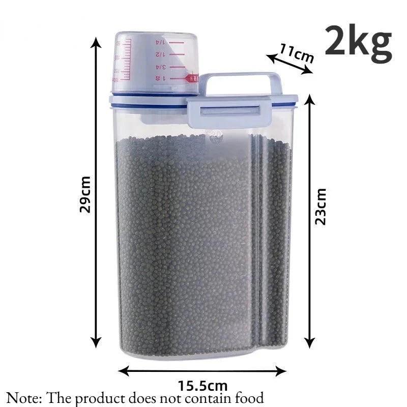 1pc Airtight Pet Food Storage Container, 1.5kg/2kg Plastic Sealed Jar with Measuring Cup for Dog Cat Dry Food Kibble