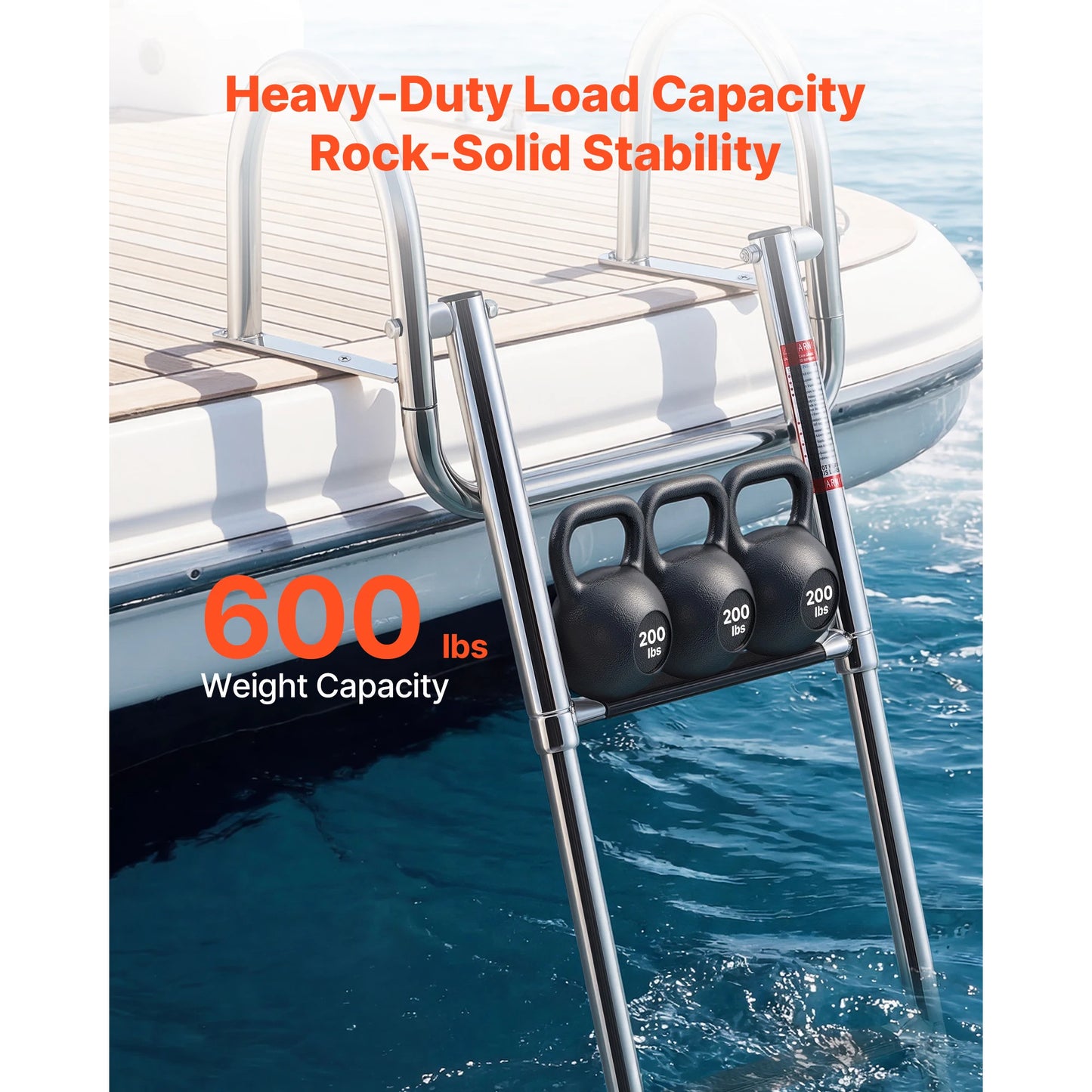 SucceBuy 3/4 Steps 600lbs Telescoping Boat Ladder Stainless Steel Folding Swim Deck Ladder with Handrails for Yacht Pontoon Boat