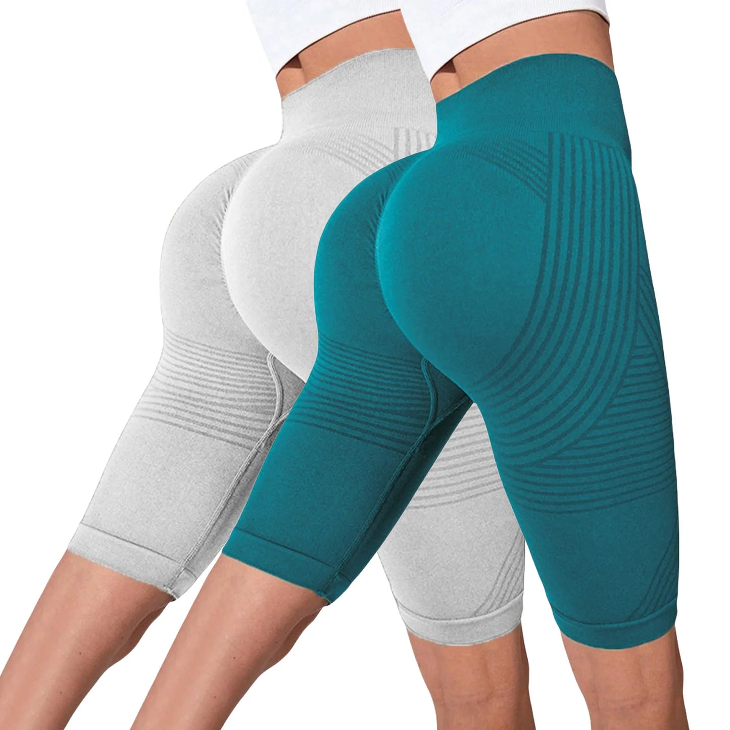 2-Pack of European and American hot-selling seamless hip-lifting fitness pants, belly-tight high-waisted peach hip yoga shorts