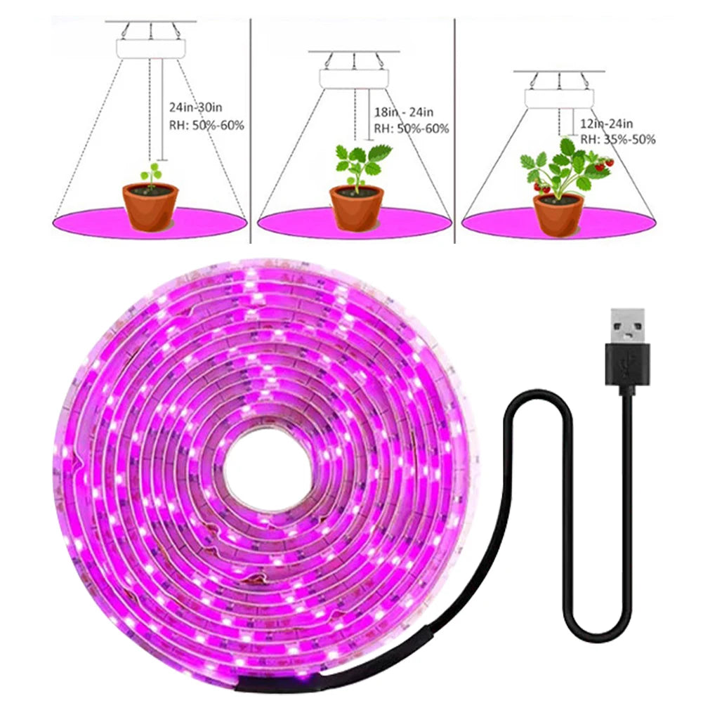 Full Spectrum USB Grow Light Strip Waterproof Indoor Veg Plant Growing Lamp for Plants Flowers Greenhouse Hydroponic