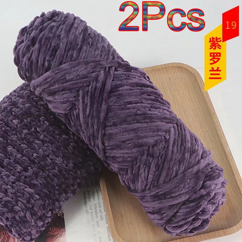 2Pcs Chenille Yarn hand Knitting 100% Polyester Velvet Yarn Crocheting Amigurumi bag line knit sweater blanket hat scarf threads