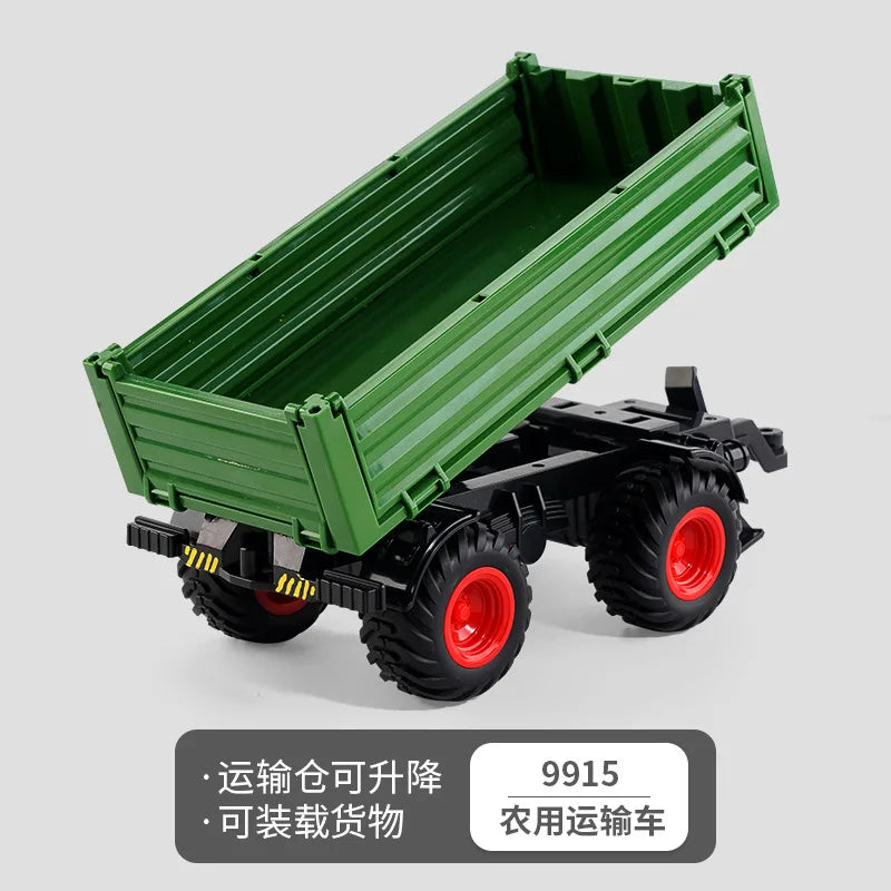 1:24 Scale Remote-Controlled Tractor Toy Alloy Electric Farm Truck with Headlights RC Car Set for Kids Birthday Christmas Gifts