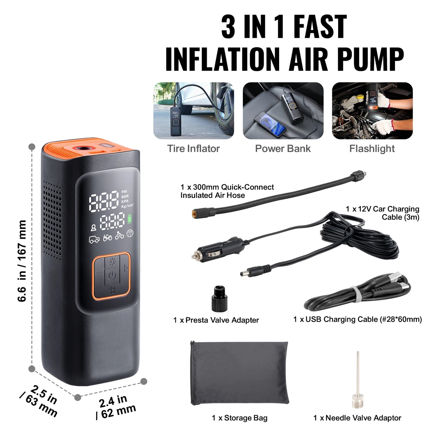 SucceBuy Tire Inflator Portable Air Compressor 7800 mAh Battery&12 V DC Dual Power 2X Faster 160PSI for Car Motorcycle Bike Ball