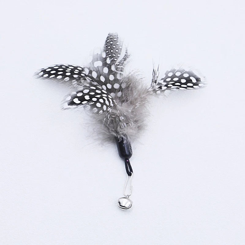Wooden handle spring teasing cat stick pearl feather replacement head scratch-resistant cat toys to relieve boredom pet supplies