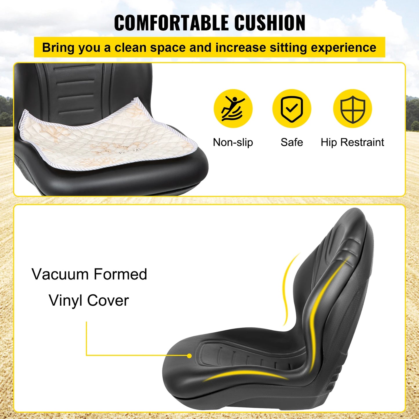 SucceBuy Forklift Seat Replacement Durable Vinyl Cover High Back Yamaha Tractor for Mower Excavator Wheel Loader Dozer Backhoe