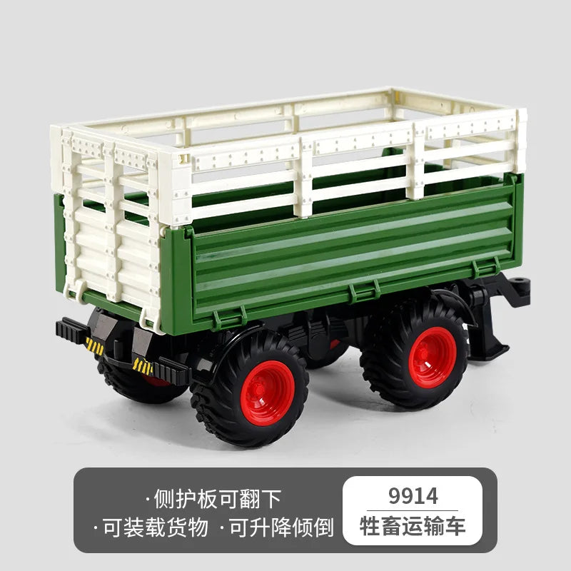 1:24 Scale Remote-Controlled Tractor Toy Alloy Electric Farm Truck with Headlights RC Car Set for Kids Birthday Christmas Gifts