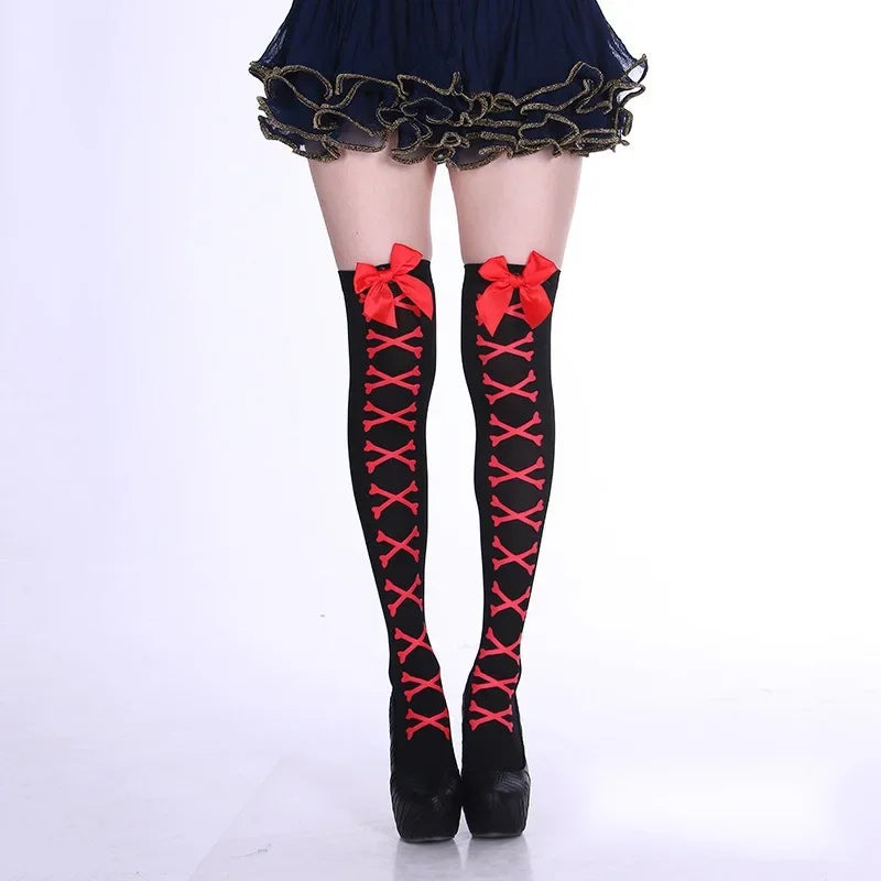 Bow Decor Thigh High Stockings Mesh Thin Over The Knee Socks Cosplay Soft Sexy Women Stockings Hosiery