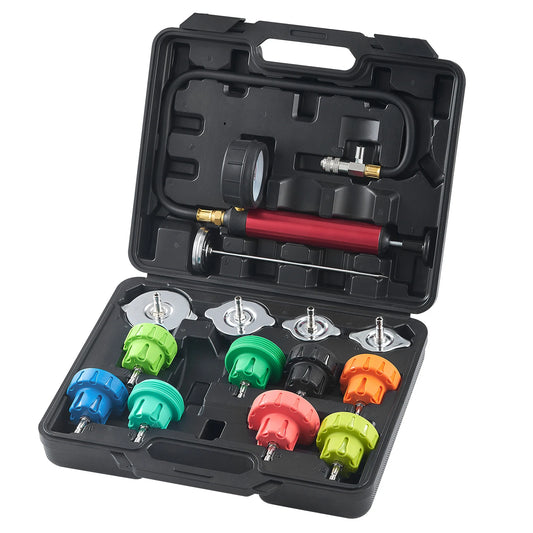SucceBuy Universal Radiator Pressure Tester Kit Manual Pump Color-coded Steel Test Cap Adapters Toolbox For Car Motorcycle Truck