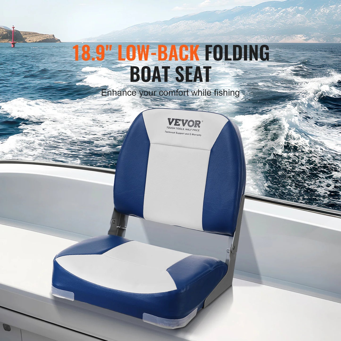 SucceBuy Boat Seat 18.9" Low Back Boat Seat Folding Chair with Thickened Sponge Padding and Hinge Fold-Down Boat Captain Chair