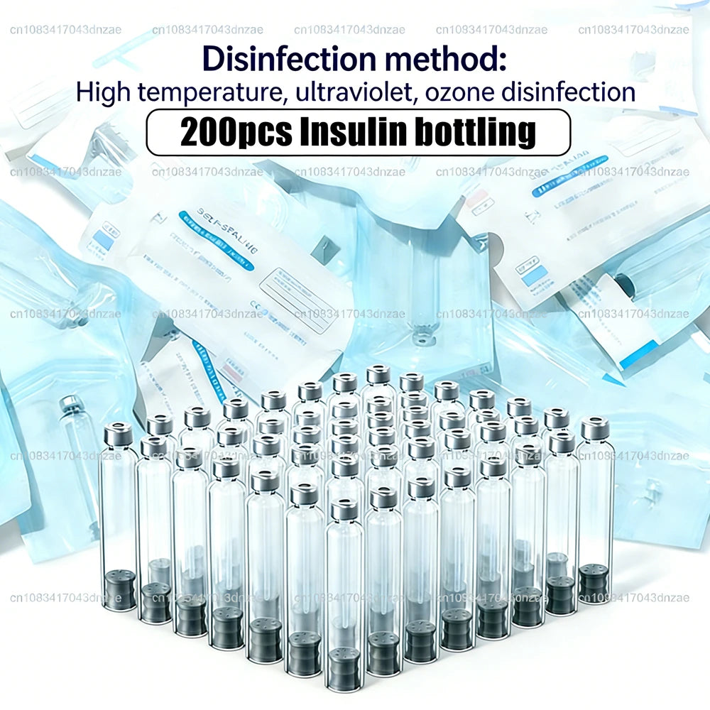 200pcs/lot Upgraded Sterile Version 3ml Insulin Cartridges Cassette Bottle for Insulin Injection Pen Individual Sealed Packaging