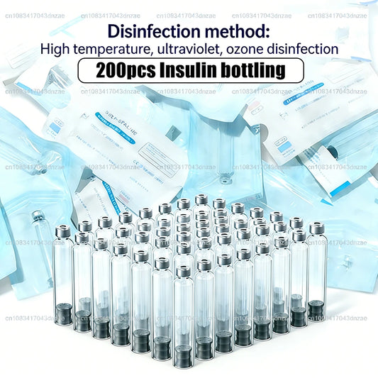 200pcs/lot Upgraded Sterile Version 3ml Insulin Cartridges Cassette Bottle for Insulin Injection Pen Individual Sealed Packaging