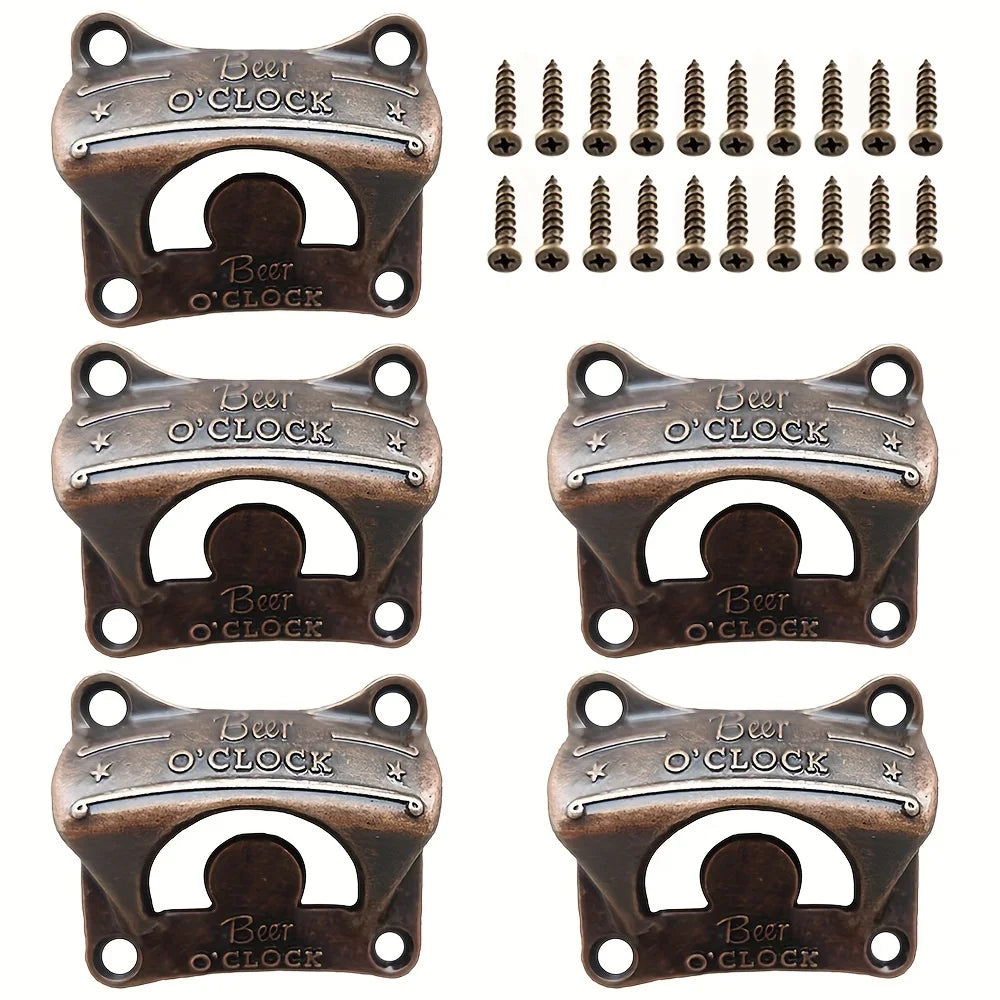 1/5/10pcs"Beer O' Clock" Bottle Opener Wall Mounted Retro BBQ DIY Solid Beer Opener Tools Bar Decorative  Opener Kitchen Gadgets