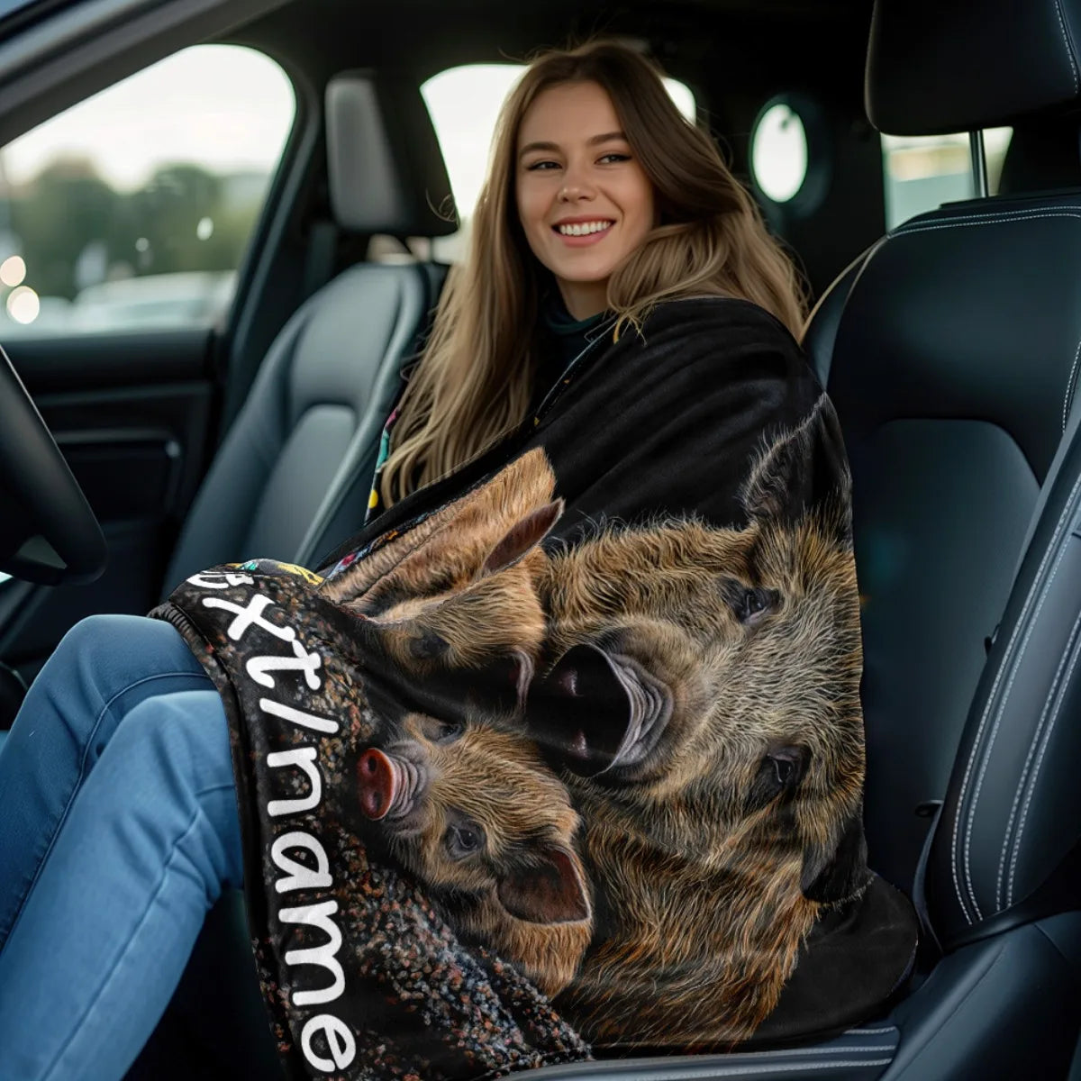 1pc Personalized Wild Boar Flannel Blanket Custom Name, Lightweight Soft Warm Throw All-Season Cozy Blanket for Camping, Sofa