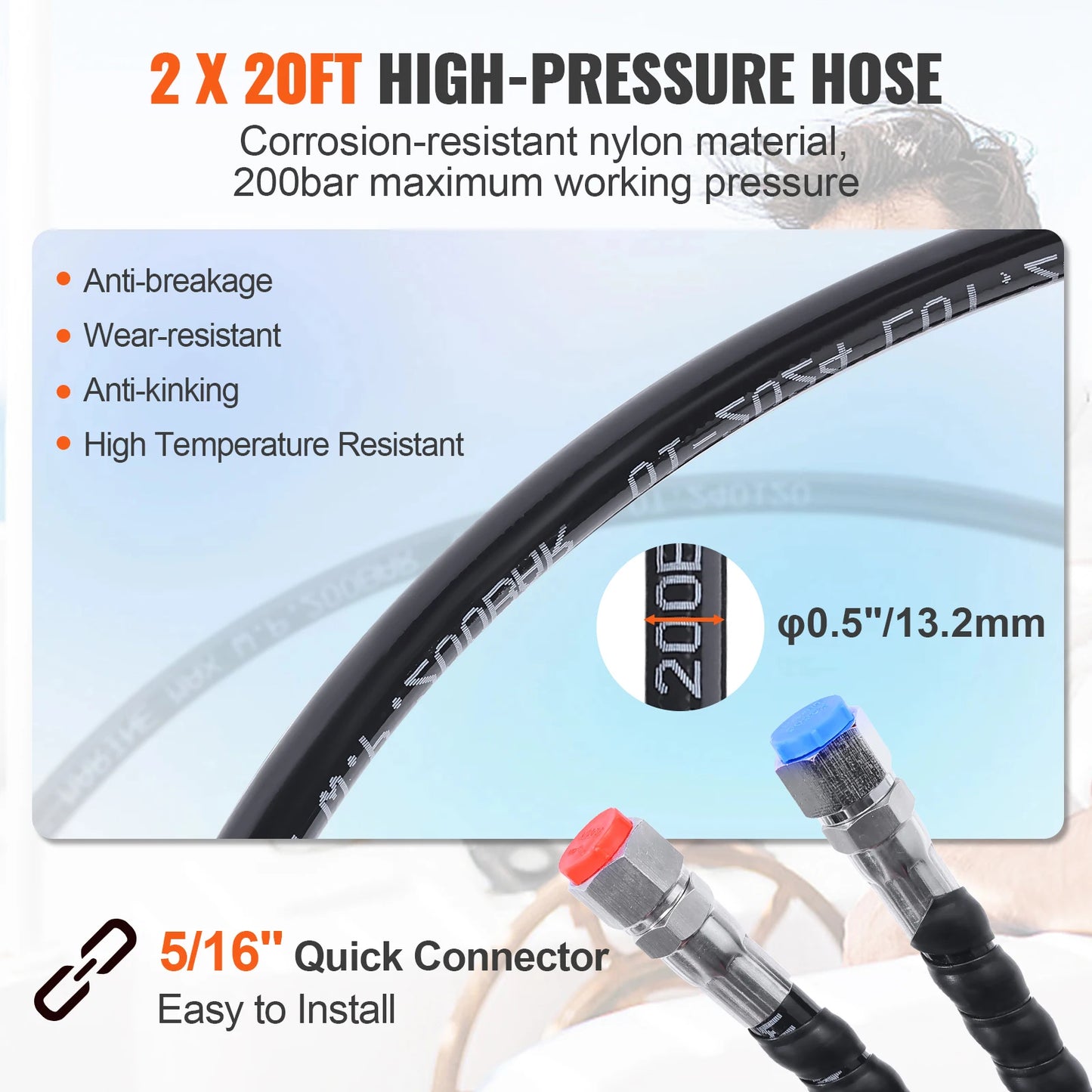 SucceBuy Outboard Hydraulic Steering System for Engine Till 150HP 20Ft Hose HK4200A3 HT4420H Marine Helm Cylinder Accessories