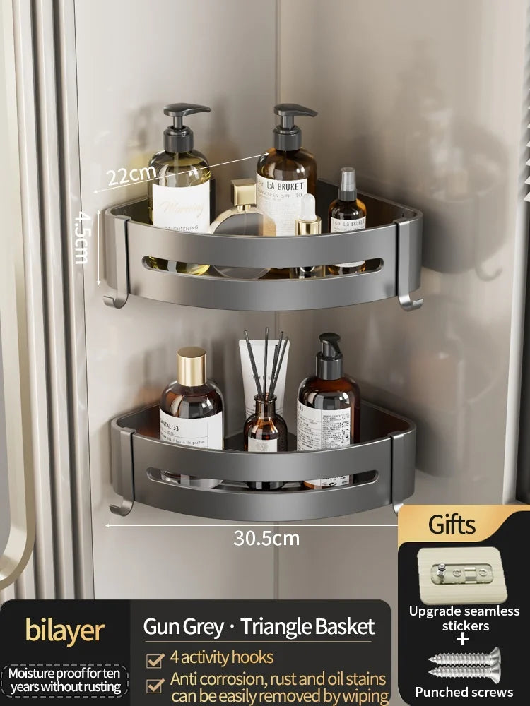 No-Drill Bathroom Shelf Shelves Shampoo Makeup Storage Holder Kitchen Organizer Wall Mounted Bathroom Accessories
