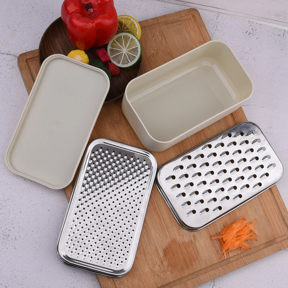 Cheese Grater 2 In1 Fruit Vegetable Chopper Onion Choppers with Container Stainless Steel Rectangle Box Graters Cheese Grater