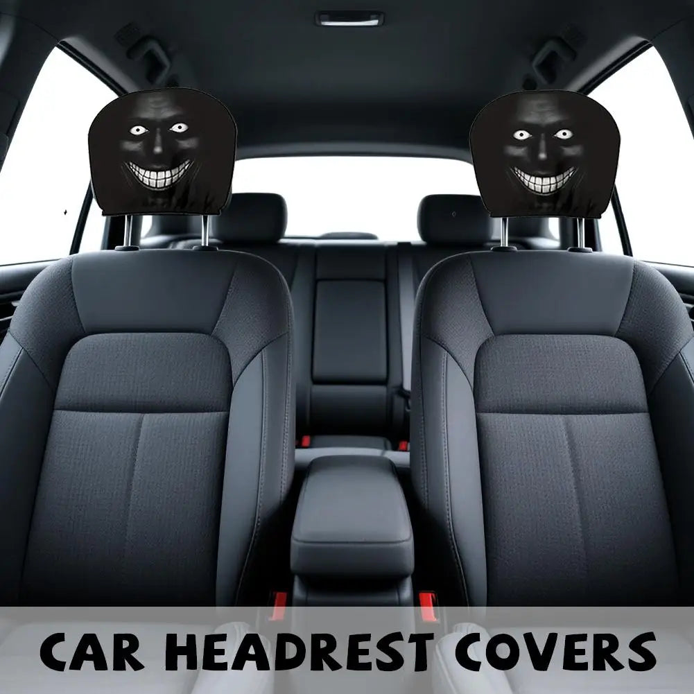2/4PCS Creepy Face Car Headrest Covers Universal Dark Mystery Portrait Print Elastic Headrest Covers Halloween Style Car Gadgets