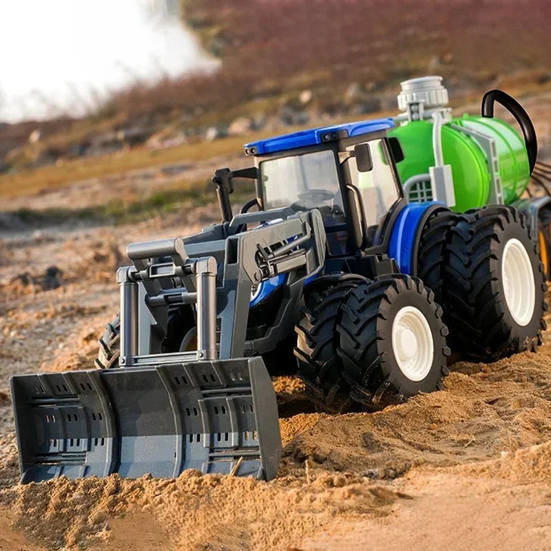 1:24 Scale Remote-Controlled Tractor Toy Alloy Electric Farm Truck with Headlights RC Car Set for Kids Birthday Christmas Gifts