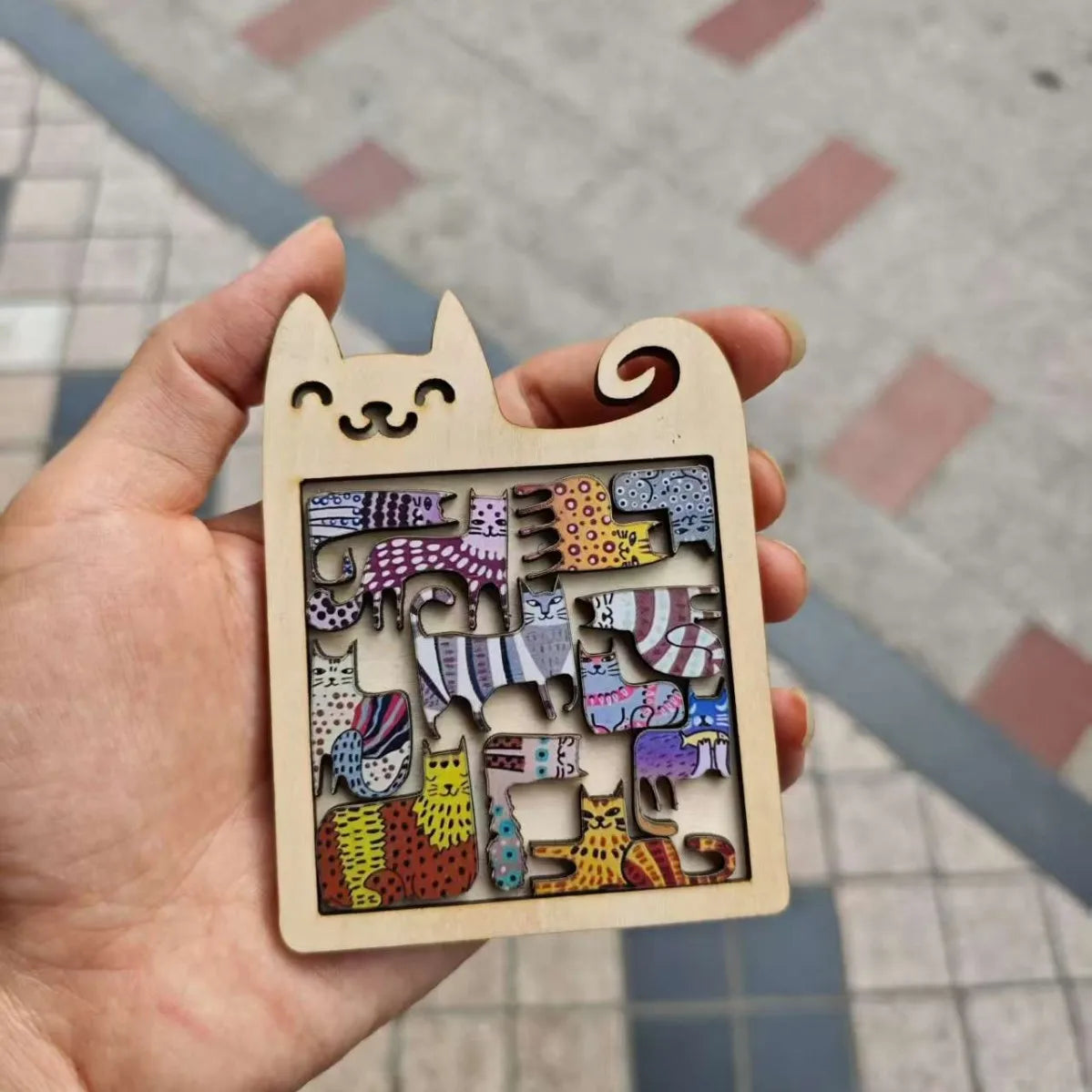 13 Irregular Wooden Cat Puzzles Colorful Cute Puzzle Toys for Children Birthday Gift Brain Teaser Educational Game