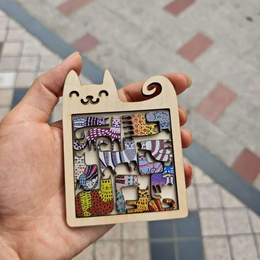 13 Irregular Wooden Cat Puzzles Colorful Cute Puzzle Toys for Children Birthday Gift Brain Teaser Educational Game