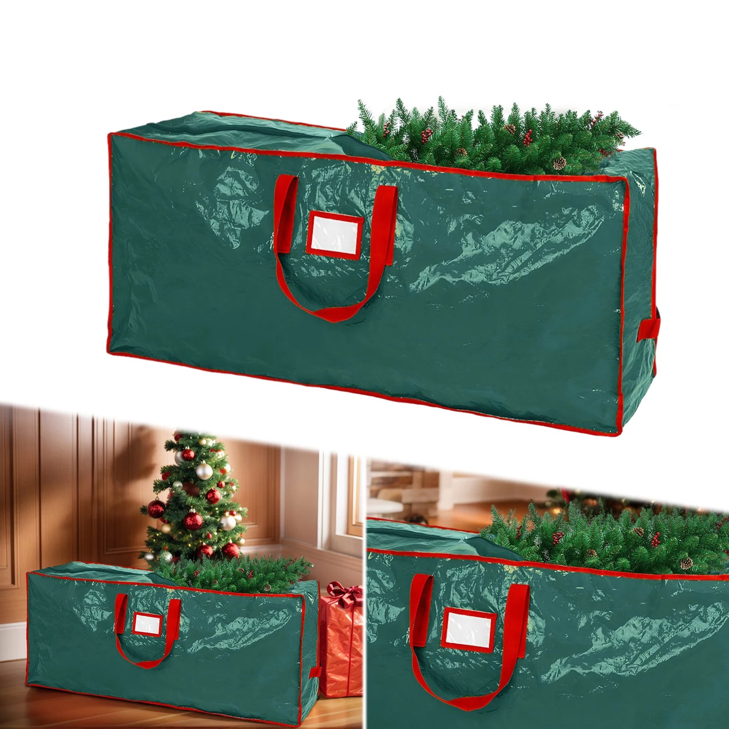 PE Xmas Tree Storage Bag w/ Handle Waterproof Fold Tree Package Bag (122 Green)