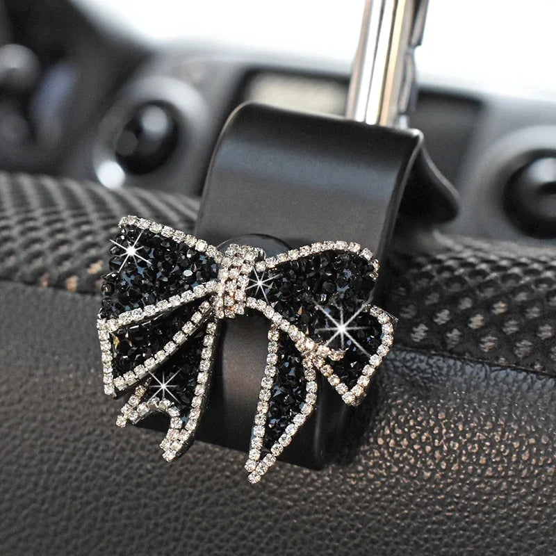 1/2pcs Cute Safety Seat Hooks Vehicle Head Holder Organizer Grocery Hanger Bag Car Accessories Dimond Bow Hooks Storage Supplies