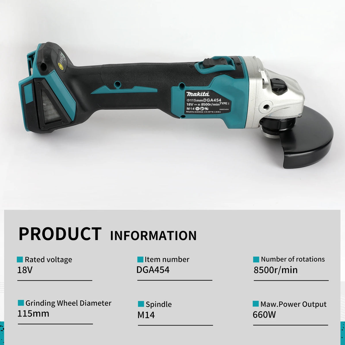 Makita DGA454 Hand‑held Cordless Angle Grinder 18V 115mm Brushless Motor Auto Speed Control for Metal Trimming Operation