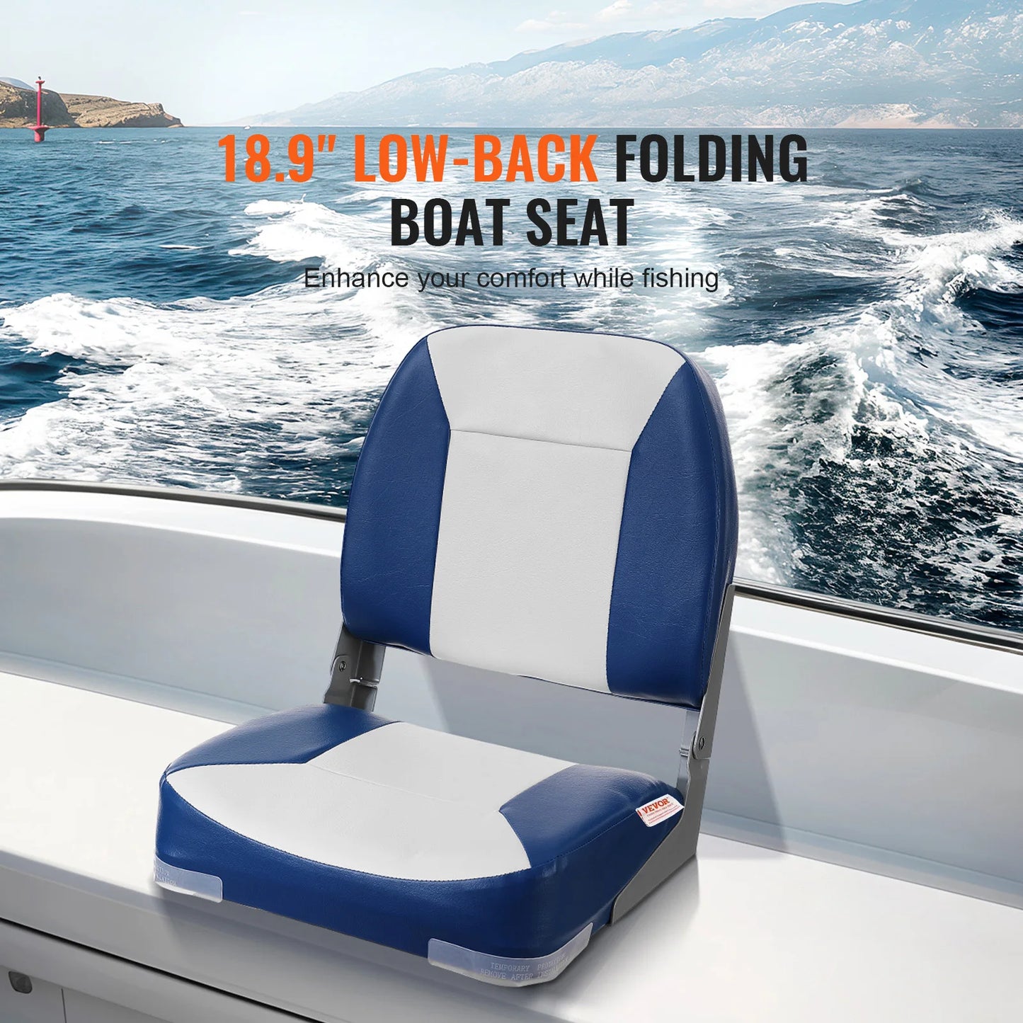 SucceBuy Boat Seat 18.9" Low Back Boat Seat Folding Chair with Thickened Sponge Padding and Hinge Fold-Down Boat Captain Chair