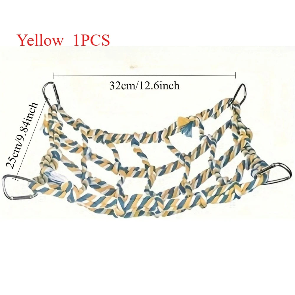 1 pcs Trending Pet Hammock Net Sturdy Braided Bed for Small Pets Parrots Guinea Pigs Fun Hanging Play Sleep Gear