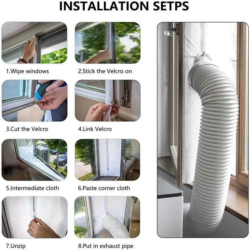 Window Seal for Portable Air Conditioner,3m 4m 5m Flexible Cloth Sealing Plate Window Seal with With Zip and Adhesive Fast