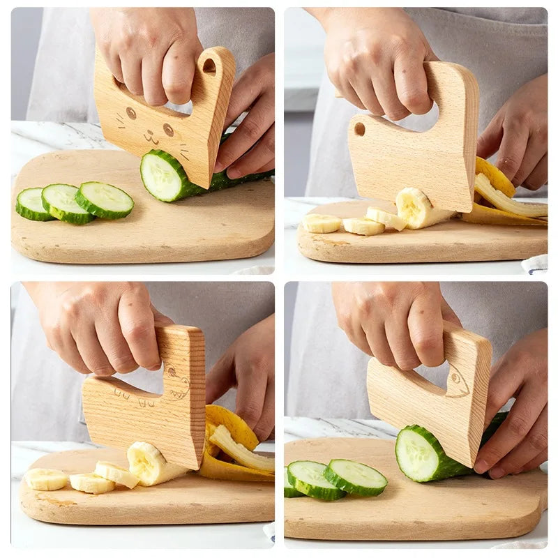 Wooden Knife Kids Cooking Toys Safe Knives Cutting Fruit Vegetable Chopper Kitchen Toy Montessori Education Tools For Toddlers