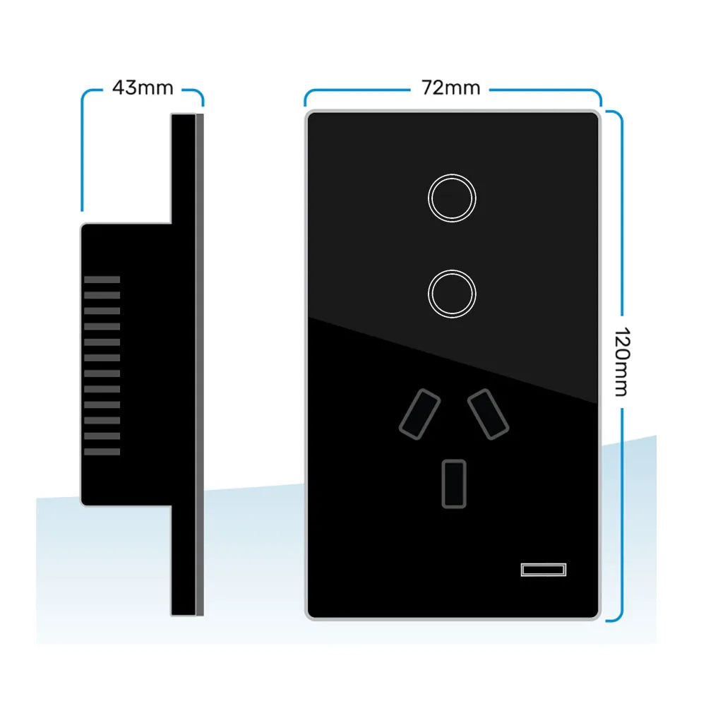 Melery AU Smart Tuya WiFi Light Switch Argentina Plug Australia Outlet Touch Glass Wall Socket Remote by Alexa & Google Home