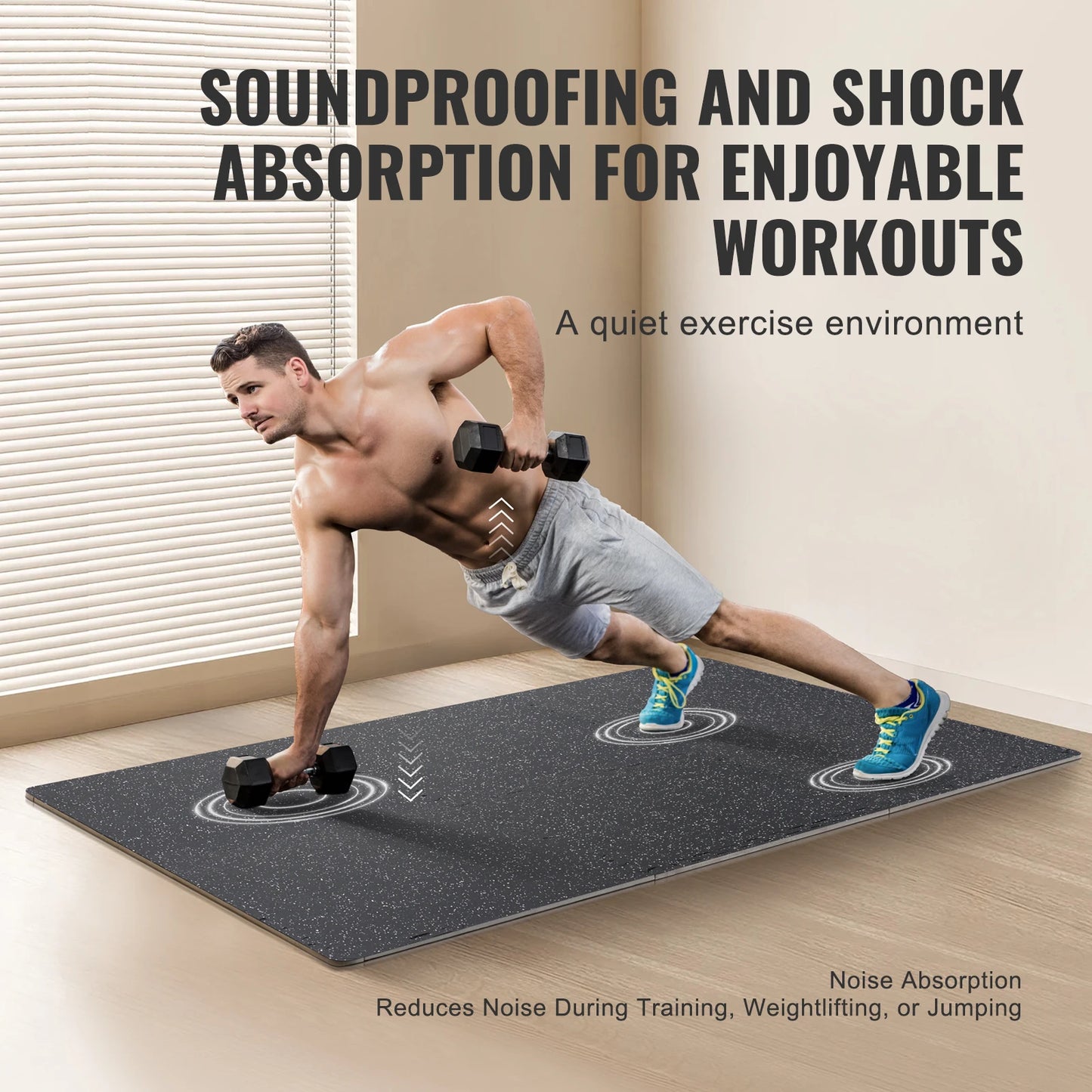 SucceBuy 0.56Inch 25 Tiles Rubber Top with EVA Foam Thick Floor Mats 24/48/100 sq.ft Coverage Interlocking Puzzle for Gym Home