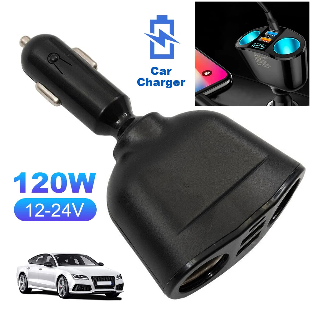 Car Cigarette Lighter Socket Splitter PD QC3.0 12V-24V Phone Charger Socket Dual USB Power Adapter for Mobile Phone DVR Charging