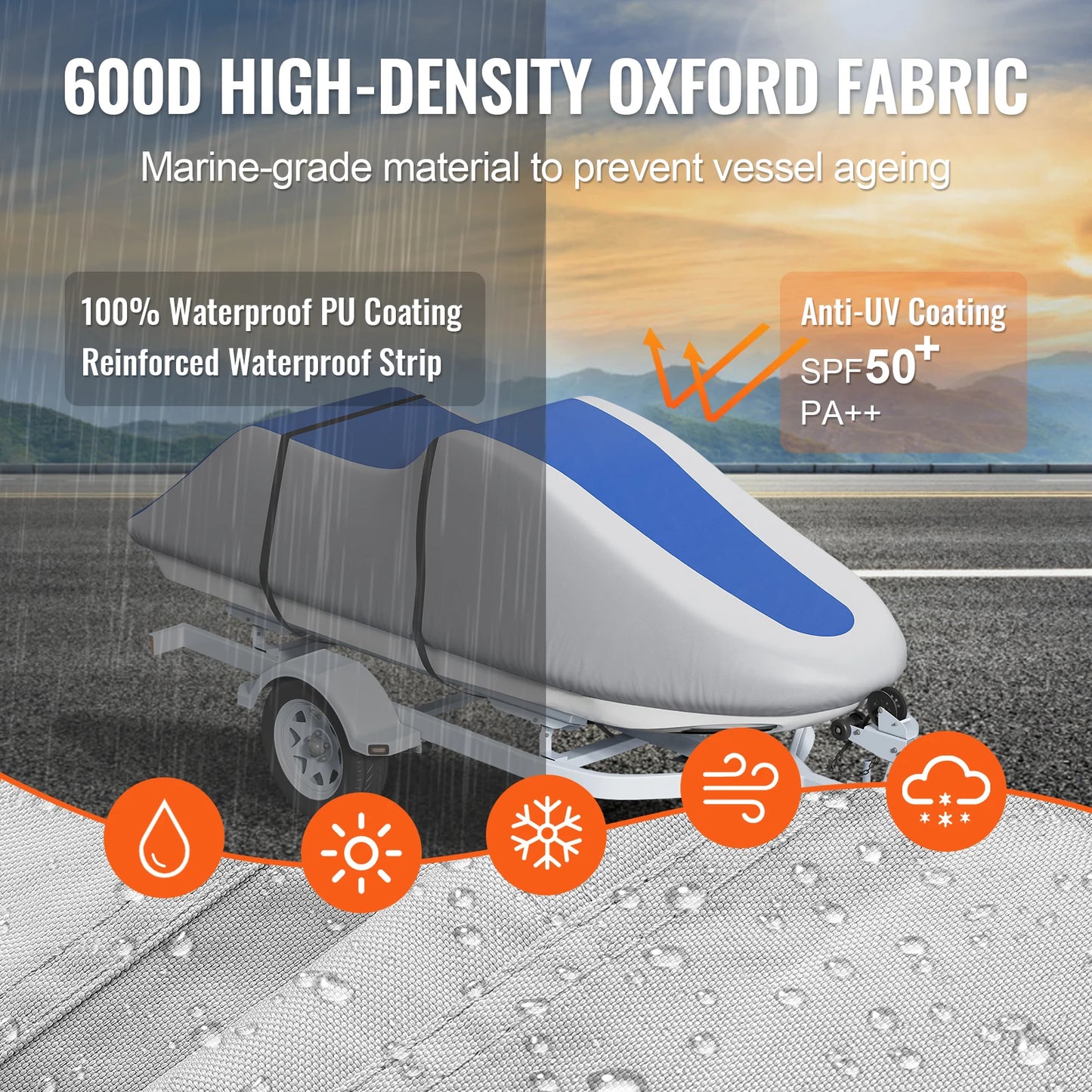 SucceBuy Jet Ski Cover 126"-135" Trailerable PWC Cover Heavy-duty 600D Marine Grade PU Oxford Fabric Watercraft Cover Waterproof