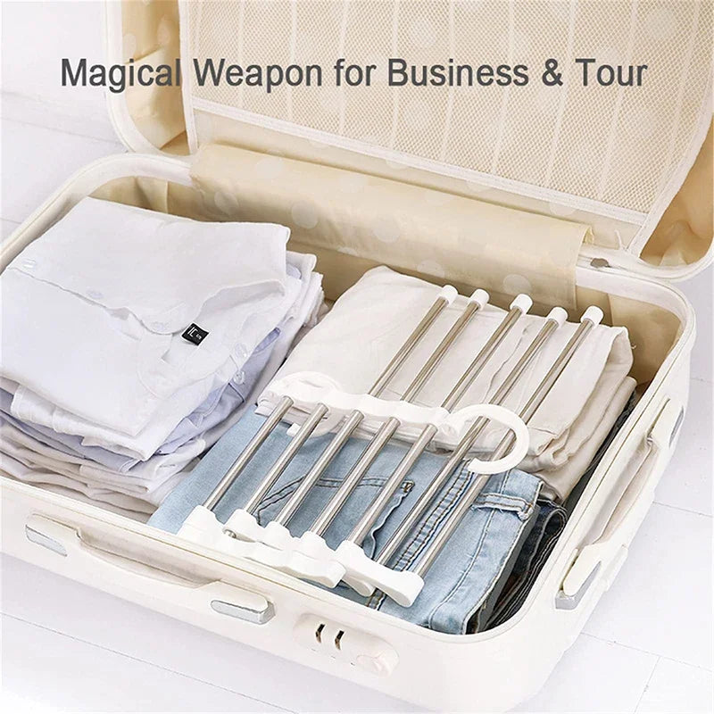 5 in1 Save Space Pants Hanger Collapsible Towel Tie Hook Multi-functional Clothes Trouser Rack Wardrobe Closet Organizer Storage