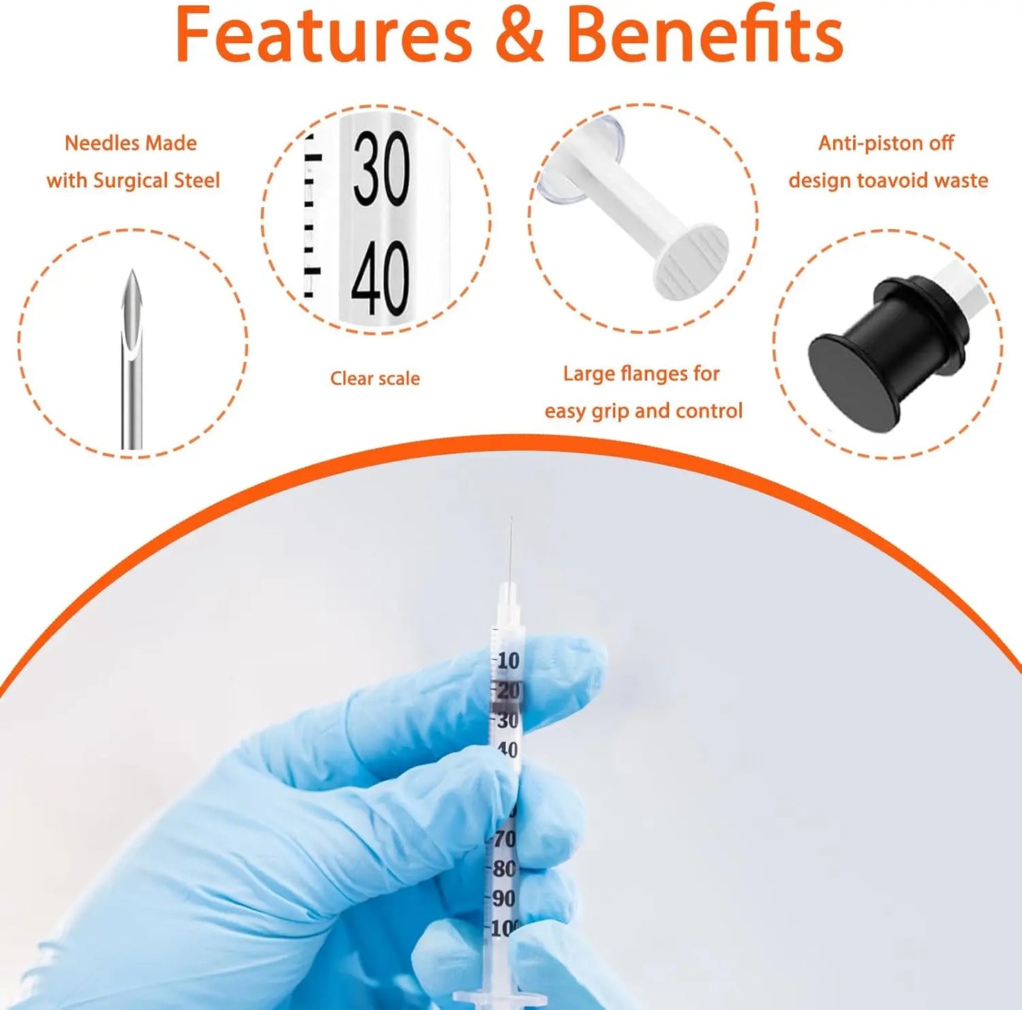 100/50 Pack 0.5/1ml Syringes with Needles Individually Packaged for Laboratory And Pet Supplies