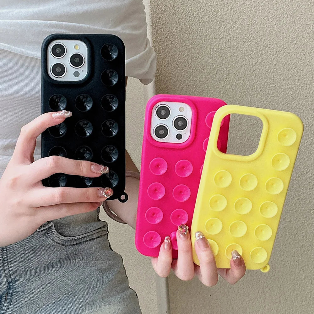 Suction Cup Soft Silicone Phone Case For iPhone 16 Pro Max 17 13 14 11 12 15 Pro Max Plus Anti-Slip Shockproof Candy Color Cover