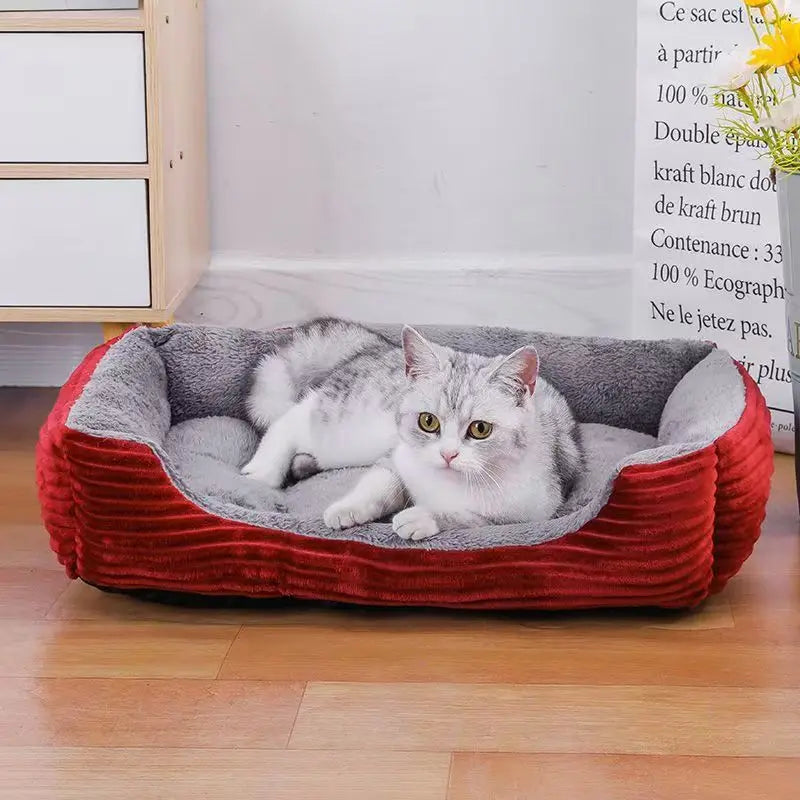 Soft Plush Rectangular Dog Bed, Anti-Slip Warm Pet Sofa for Cats & Small Dogs, Corduroy Nest Cushion