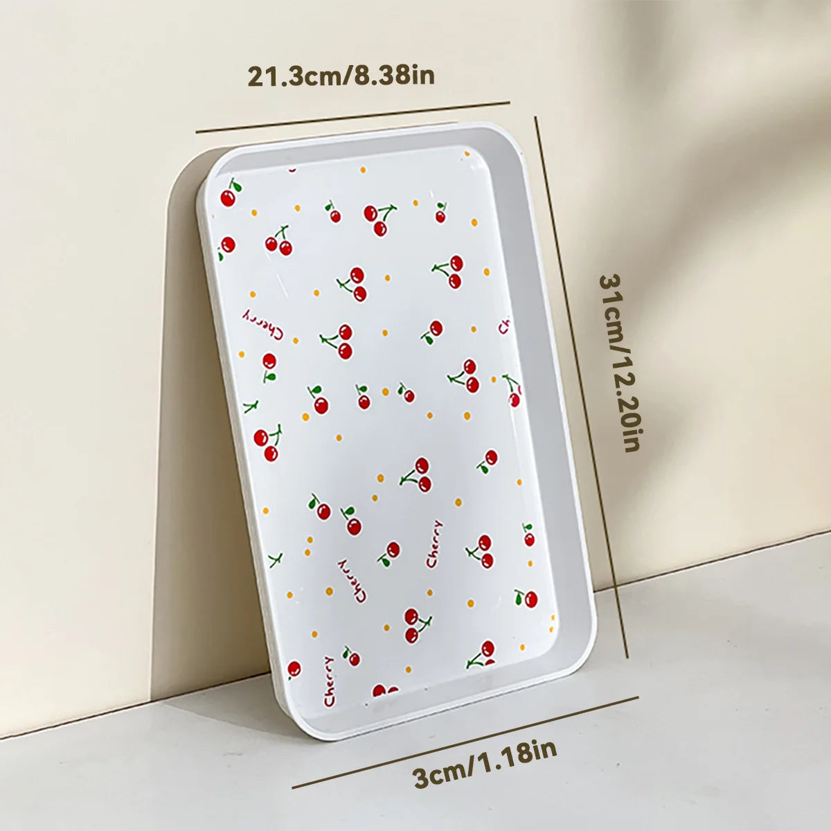 WORTHBUY Multifunctional Plastic Serving Tray Cherry Pattern Fruit Dessert Plates Kitchen Organizer Perfume Jewelry Storage Tray