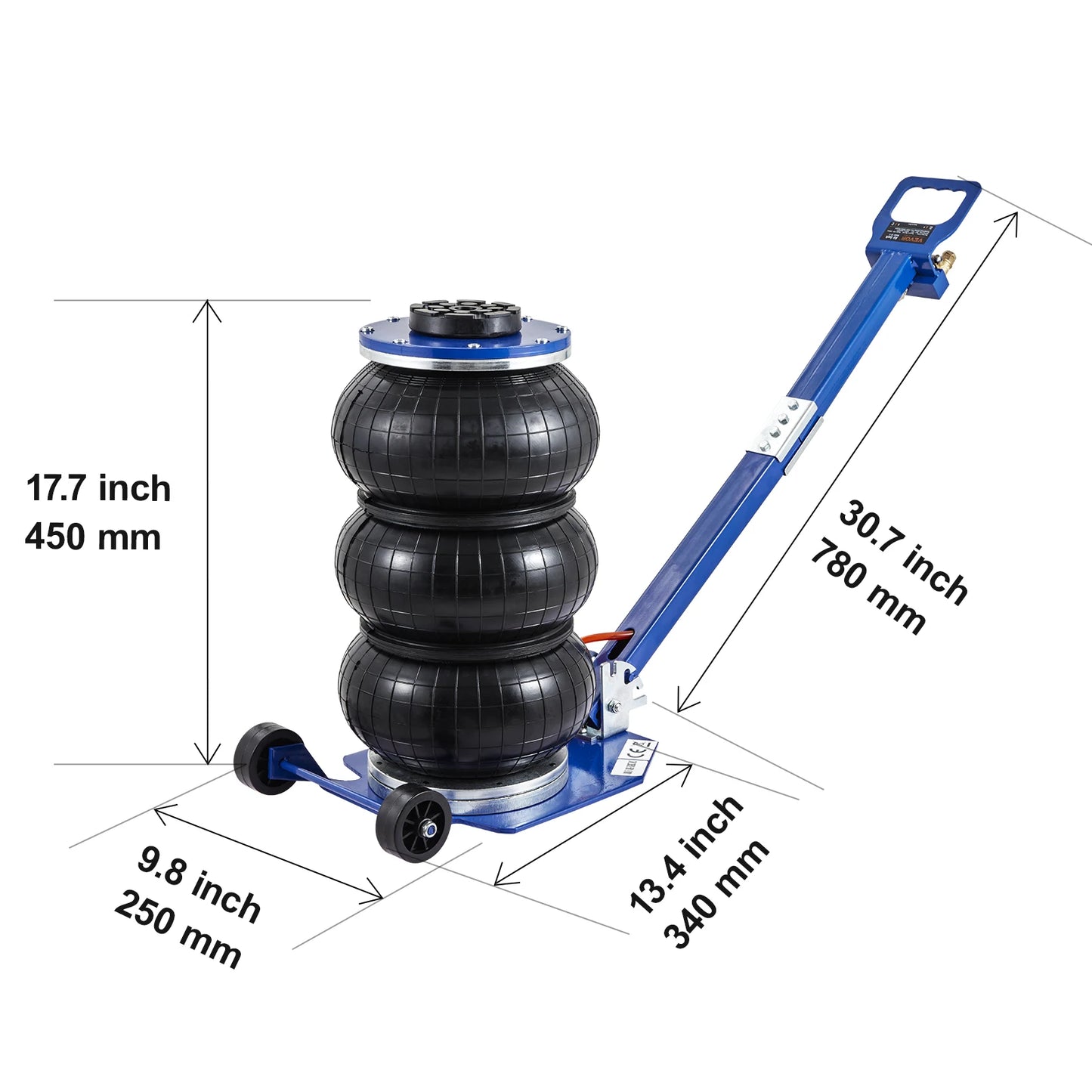 SucceBuy Pneumatic Jack 3 Ton/5 Ton Triple Bag Air Jack Quick Lift Heavy Duty Car Repair Jacks Folding Rod Jacks with Two Wheel