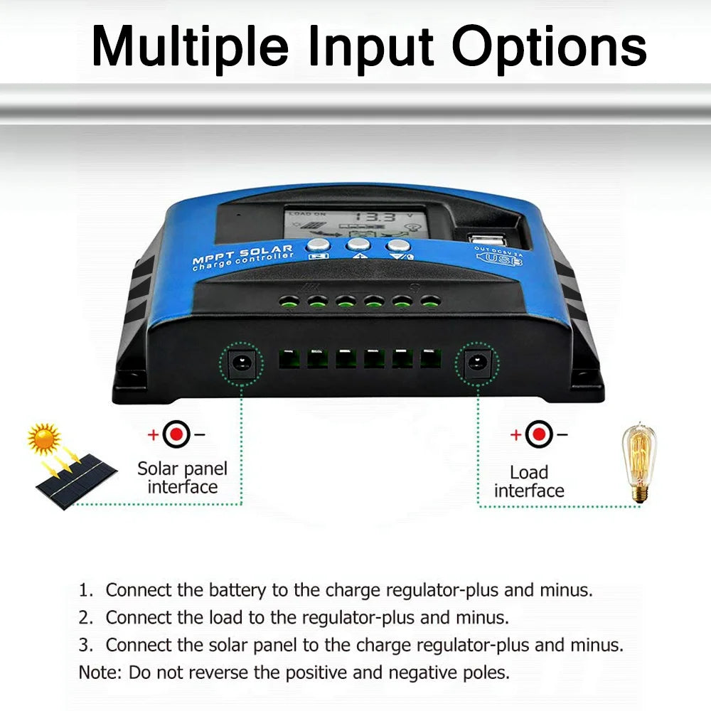 MPPT Solar Charge Controller 12V/24V Auto Focus Tracking Solar Panel Regulator with LCD Display Dual USB Port Charge Controller
